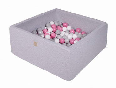 Vierkante ballenbak - Licht grijs met Witte, Licht roze en Grijze ballen